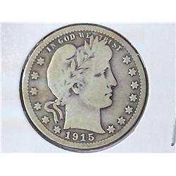 1915 BARBER  QUARTER  DOLLAR (VERY GOOD)