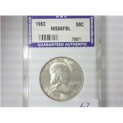 1962 FRANKLIN HALF DOLLAR UNC MS66 FBL
