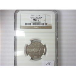2001-D NC QUARTER NGC MS66