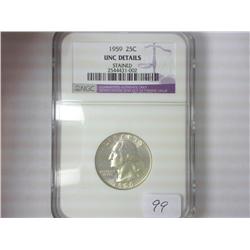 1959 WASHINGTON QUARTER NGC UNC DETAILS STAINED