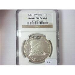 1987-S CONSTITUTION SILVER DOLLAR NGC PF69 ULTRA