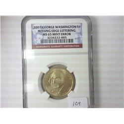 ERROR 2007 WASHINGTON DOLLAR MISSING EDGE LETTERS
