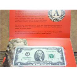 2003 US $2 STAR NOTE GEM CU LOW SERIAL NUMBER