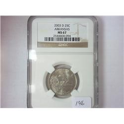 2003-D ARKANSAS QUARTER NGC MS67