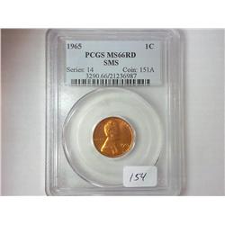 1965 SMS LINCOLN CENT PCGS MS66RD