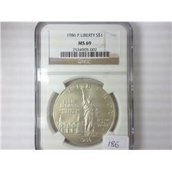 1986-P LIBERTY SILVER DOLLAR NGC MS69