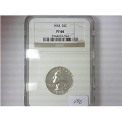 1958 WASHINGTON SILVER QUARTER NGC PF66