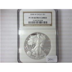 2008-W AMERICAN SILVER EAGLE NGC PF70 ULTRA CAMEO
