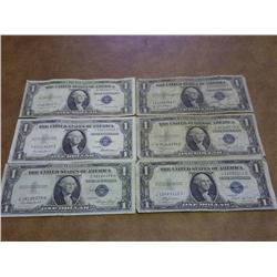 1935-B-G $1 SILVER CERTIFICATES 6 PIECES