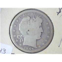 1897-S BARBER HALF DOLLAR (VERY GOOD) (KEY DATE)