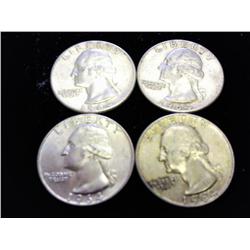 4 ASSORTED 1964 WASHINGTON SILVER QUARTERS