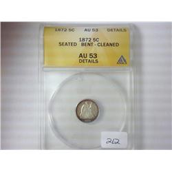 1872 SEATED LIBERTY HALF DIME ANACS (AU53 DETAILS)