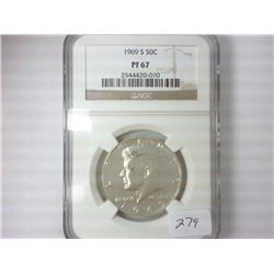1969-S 40% SILVER KENNEDY HALF DOLLAR NGC PF67