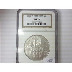 2002-W WESTPOINT SILVER DOLLAR NGC MS70