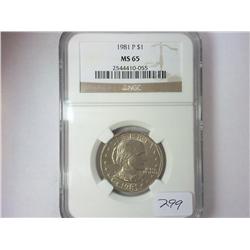 1981-P SBA DOLLAR NGC MS65