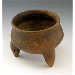 Peruvian Pre-Columbian Incised Tripodal Bowl