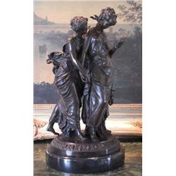 Charming Bronze Sculpture Victorian Sisters