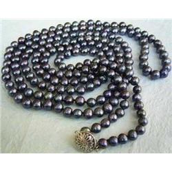 Gorgeous 7-8mm Black Akoya Cultured Pearl Necklace 50in