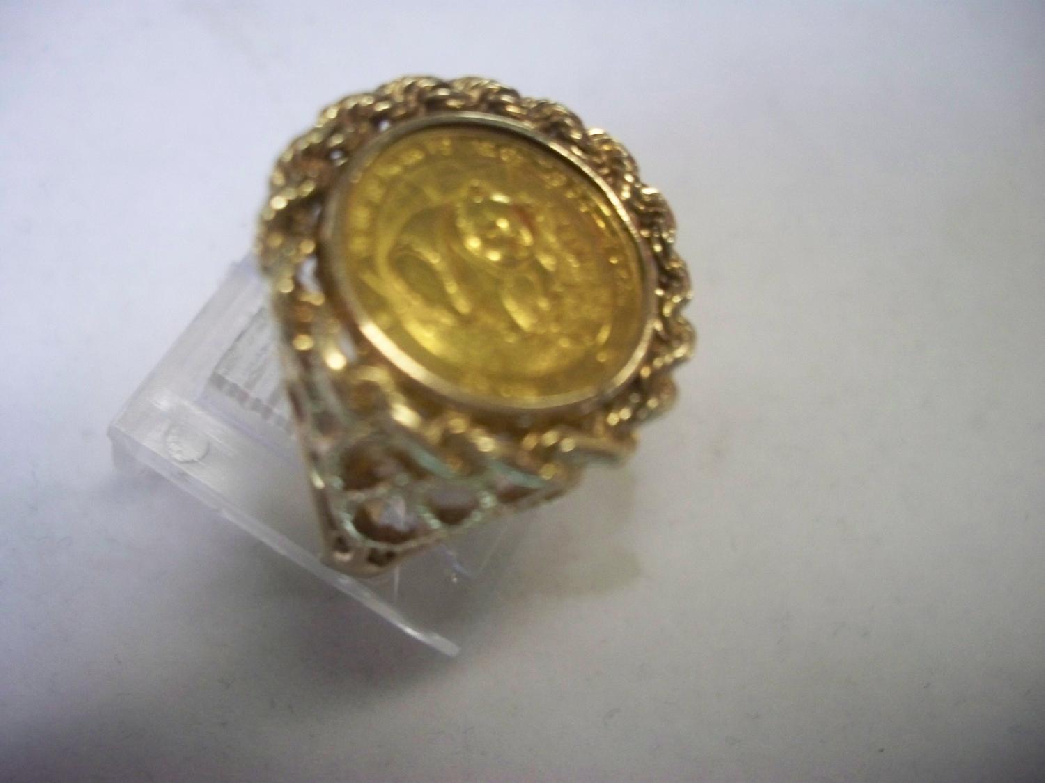 24K Gold Panda Coin Ring in 14K Band