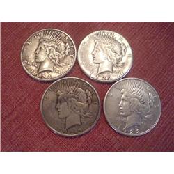 4 Silver Peace Dollars, 1922 to 1925