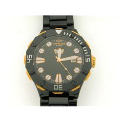 Oniss #ON8040-MRG1 Men's Rose Gold Trim Sol Collection Black Ceramic Watch