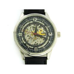 Akribos XXIV Men's AK410SS 'Saturnos' Skeleton Automatic Leather Strap Watch