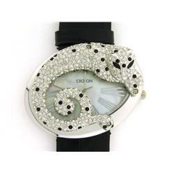CROTON LADIES WATCH CN207338 LEOPARD CRYSTAL MOP BLACK
