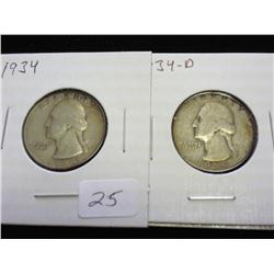 1934 & 34-D WASHINGTON SILVER QUARTERS