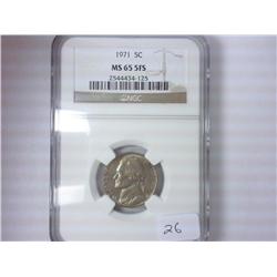 1971 JEFFERSON NICKEL NGC MS65 5FS