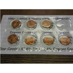 1982 LINCOLN CENT 7 VARIETIES SET (UNC)