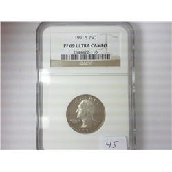 1991-S WASHINGTON QUARTER NGC PF69 ULTRA CAMEO