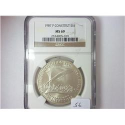1987-P CONSTITUTION SILVER DOLLAR NGC MS69