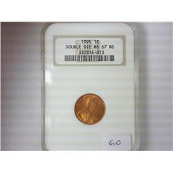 1995 DOUBLE DIE LINCOLN CENT NGC MS67RD