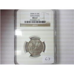 2004-D WISCONSIN QUARTER NGC MS67