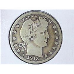 1913-D BARBER QUARTER (VERY GOOD)