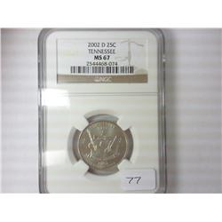 2002-D TENNESSEE QUARTER NGC MS67