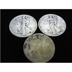 3-WALKING LIBERTY HALF DOLLARS (AS SHOWN)
