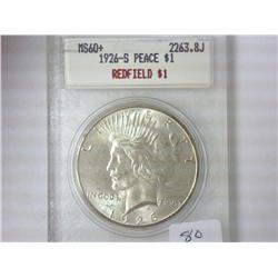 1926-S PEACE SILVER $ BLANCHARD MS60+ REDFIELD