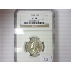 1958-D WASHINGTON QUARTER NGC MS63