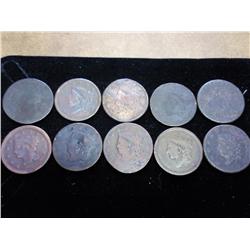 10 ASSORTED US LARGE CENTS VARIOUS PROBLEMS