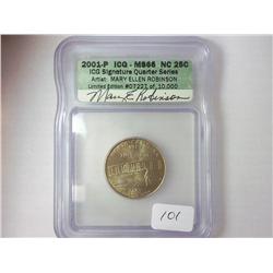 2001-P NC QUARTER ICG MS66 SIGNATURE SERIES