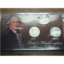 LAST 3 WASHINGTON SILVER QUARTERS 62, 63, 64