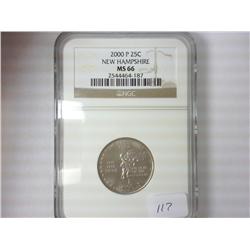 2000-P NEW HAMPSHIRE QUARTER NGC MS66