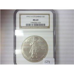 1992-D COLUMBUS SILVER DOLLAR NGC MS69