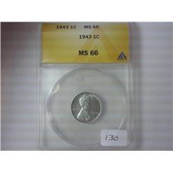 1943 LINCOLN CENT STEEL ANACS MS66