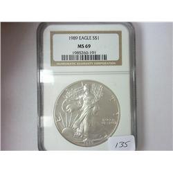1989 AMERICAN SILVER EAGLE NGC MS69