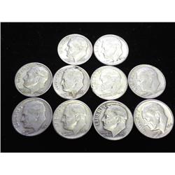10 ASSORTED ROOSEVELT DIMES SILVER