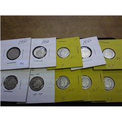 10 ASSORTED 1950'S ROOSEVELT DIMES SILVER
