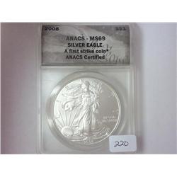 2008 AMERICAN SILVER EAGLE ANACS MS69