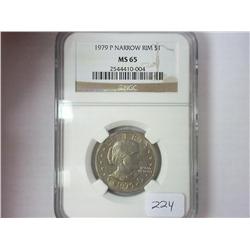 1979-P NARROW RIM SBA DOLLAR NGC MS65